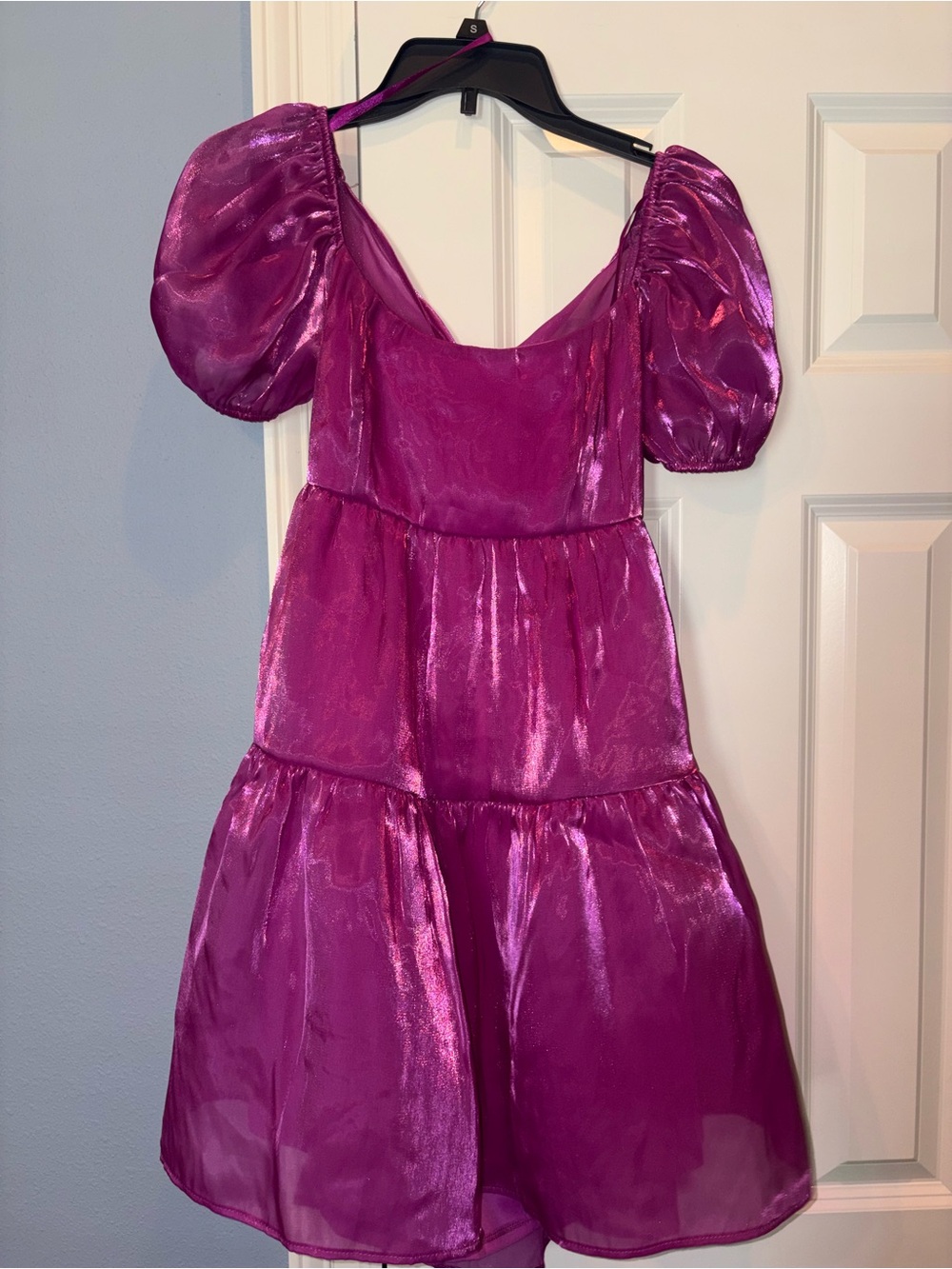 Purple Puff-Sleeve Tiered Dress - Women's Fashion
